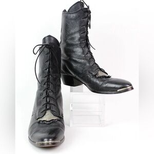 Kiltie Boots w/ Charm Black Lace-Up Leather Boots